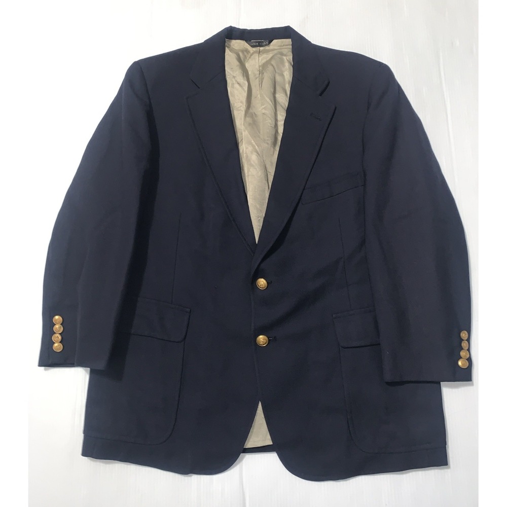 CHAPS BY RALPH LAUREN 46R Gold Button Sport Coat Blazer Navy Blue USA Made VTG